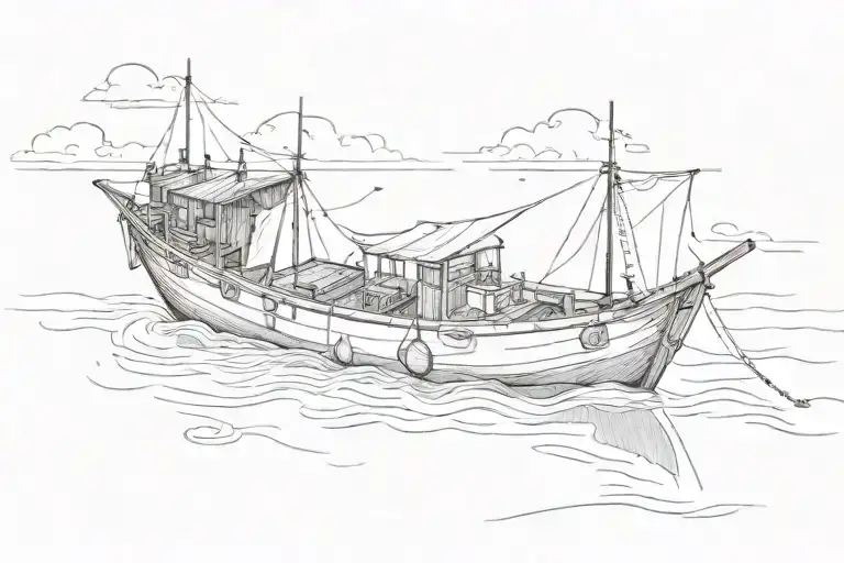 A Vietnamese Fishing Boat In The Distance With No Background