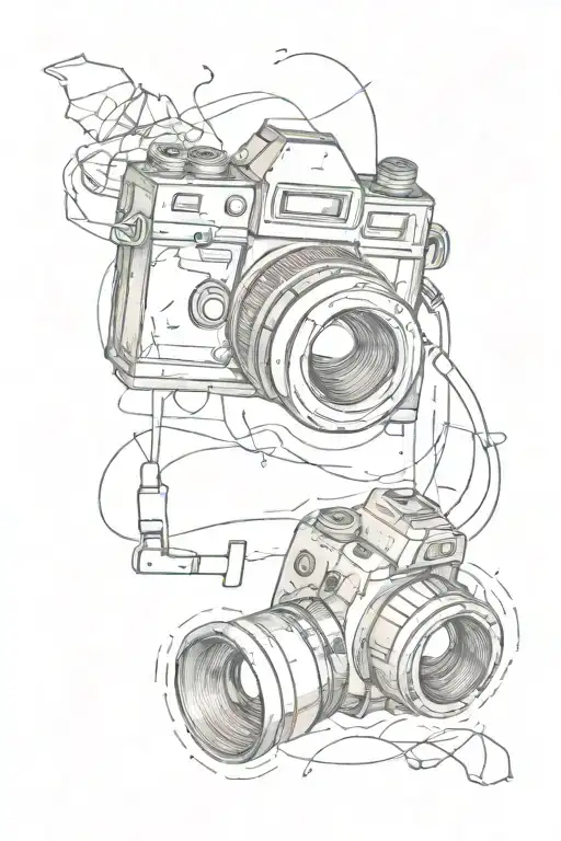An Analog Camera And A Cassete Tape Fusing Together With Sections Of Dark Shading