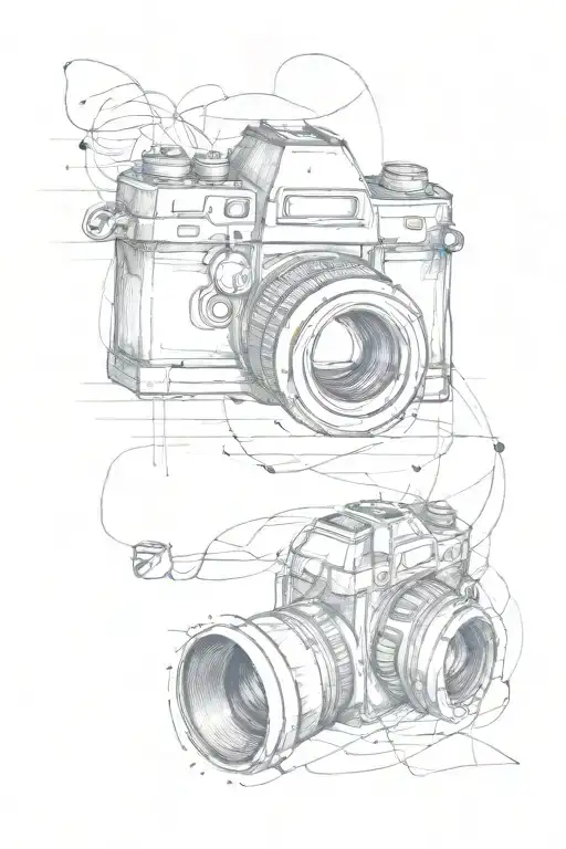 An Analog Camera And A Cassete Tape Fusing Together With Sections Of Dark Shading