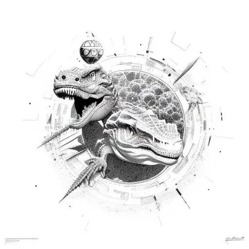 Dinosaur With Asteroid In The Background