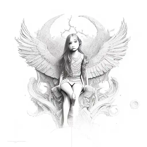 Angle Wing Wiht Little Girl Kneeling And Praying