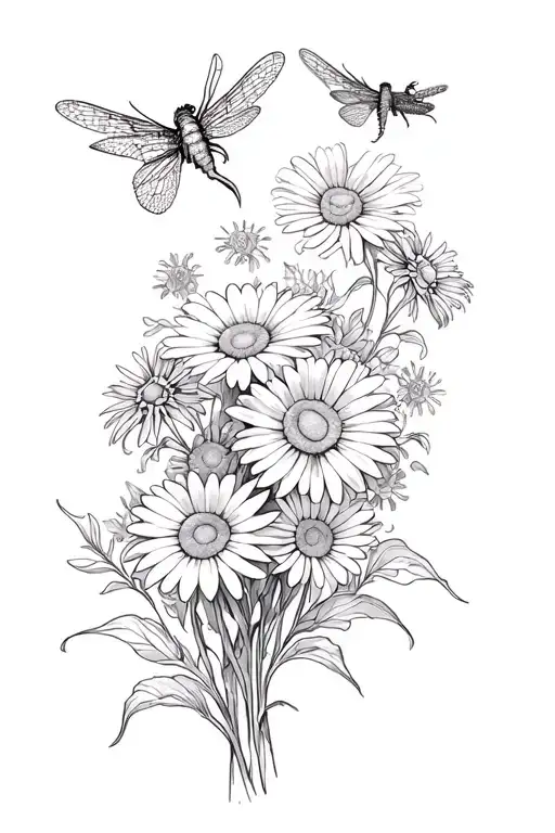 Daisy Bouquet And Dragon Flys