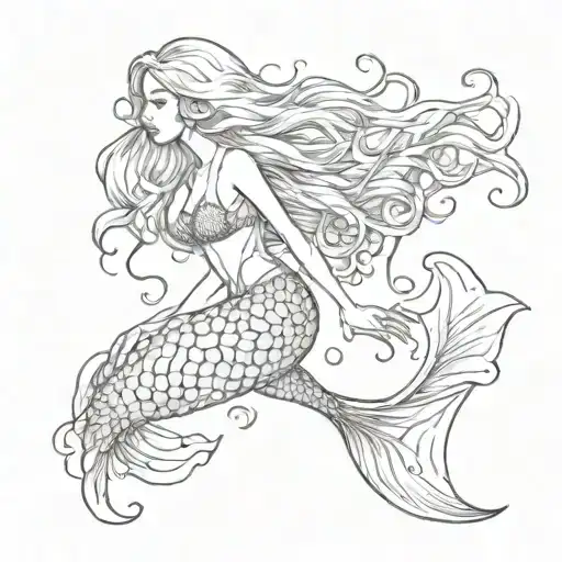 Full Body Mermaid With Hair Flowing