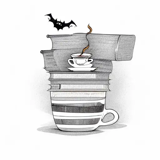 Coffee Cup On Top Of A Stack Of Books With Halloween Background