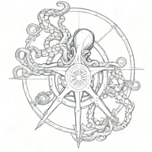 Octopus And Nautical Steering Wheel
