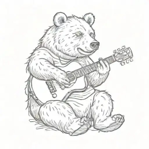 A Sketch Style Tattoo Of A Bear Playing A Guitar Made Out Of Candy