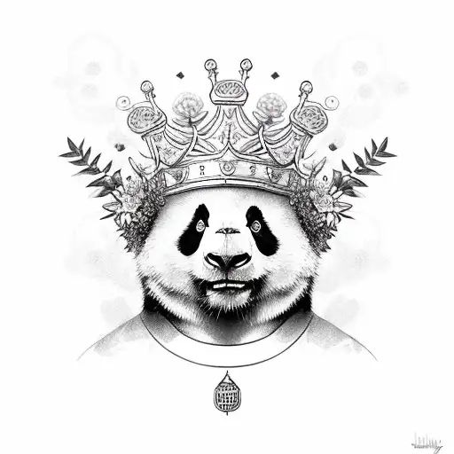 Panda Wearing A Crown With Hibiscus Flowers And Palm Trees