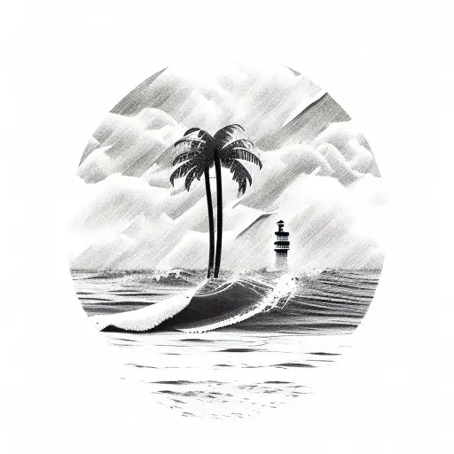 Ocean Palm Tree Light House Waves