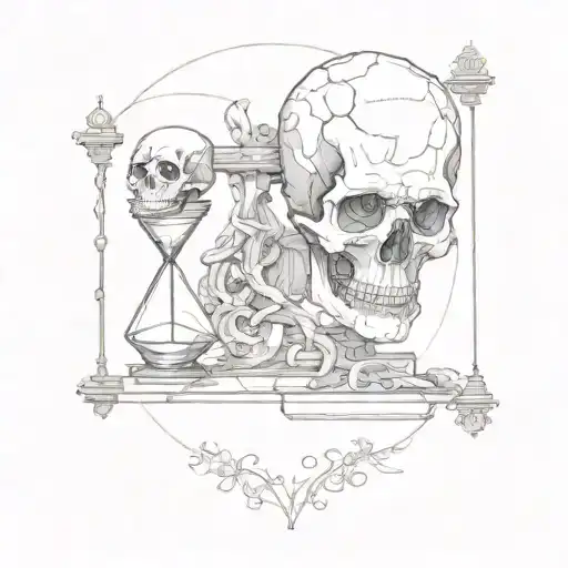 Skull At The Bottom Of An Hourglas And A Man In Top The Hourglass