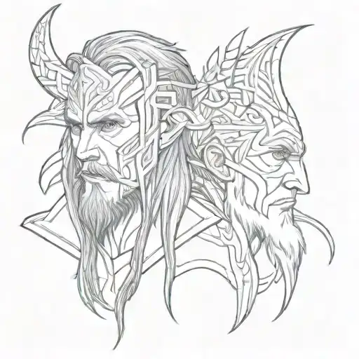 Loki Face And Odin Face With Hugin And Munin