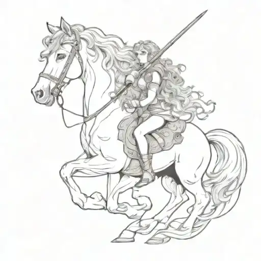 A Female Centaur With A Sword And Curly Hair Tattoo Horse With Female Upper Body
