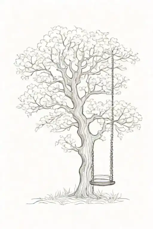 Tree In A Meadow With A Swing And Flowers Growing