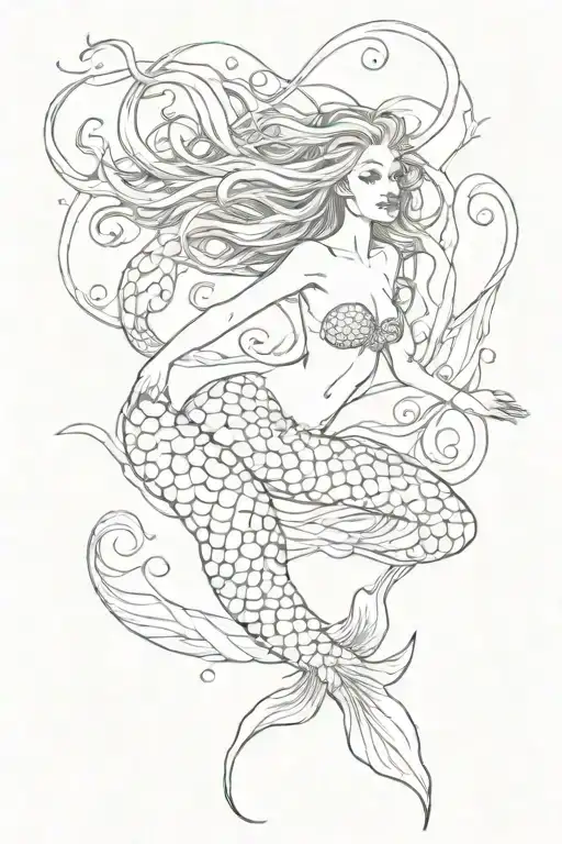Fine Line Mermaid Swimming