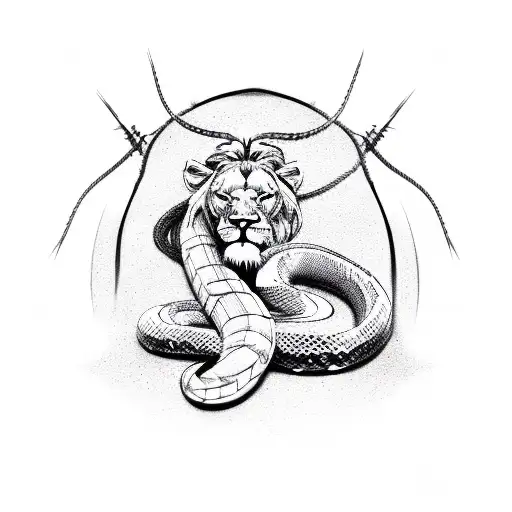 Snake With Barbed Wire Coming Out Of A Lion