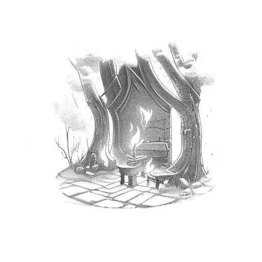 Blacksmith Detail In The Dark Woods Lit By Fire From Forging A Sword