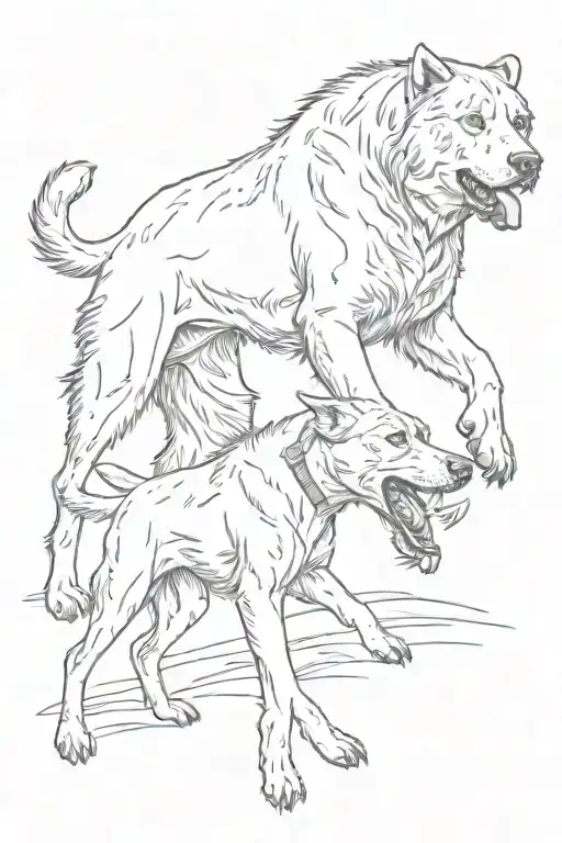 German Shorthaired Pointer And Siberian Husky Attacking A Bear On Its Hind Legs
