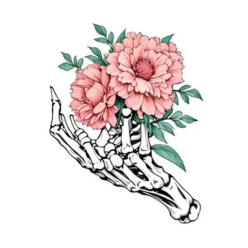 Skeleton Hand Holding Flowers