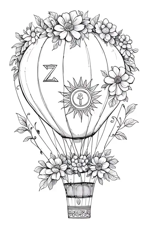 Hot Air Balloon Made Of Flowers With Zia Sun Symbol