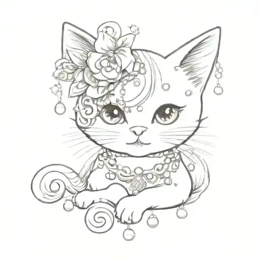 Kawaii And Delicate Pearls And Chains And Stars And Swirls And Bows And Strawberries Cat