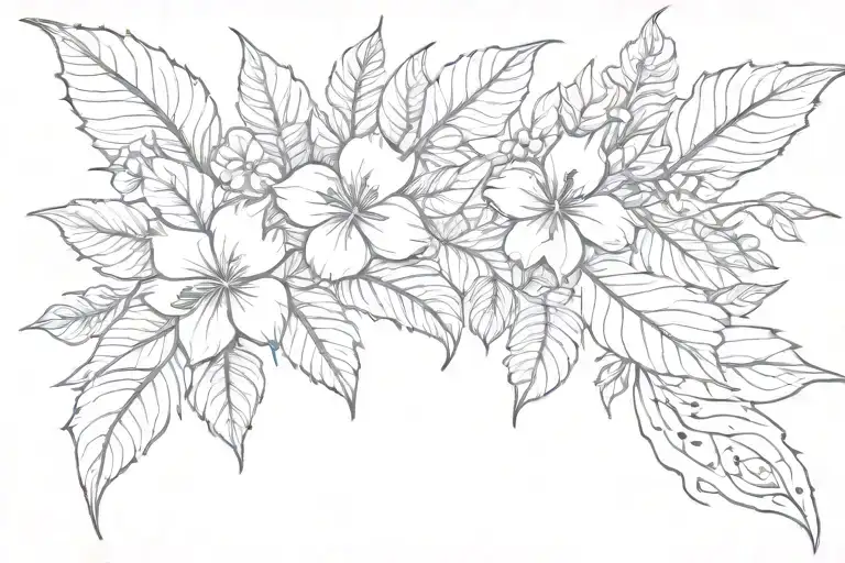 Floral Design With Leaves Thin Line