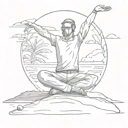 A Sketch Tattoo Of A Financial Planner Doing Yoga On The Beach