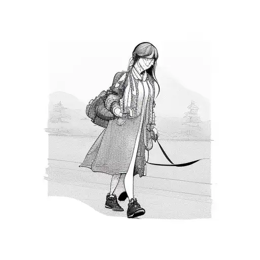 Girl Walking With A Dog