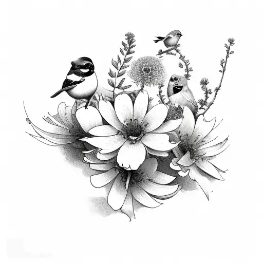 Bird In Flowers