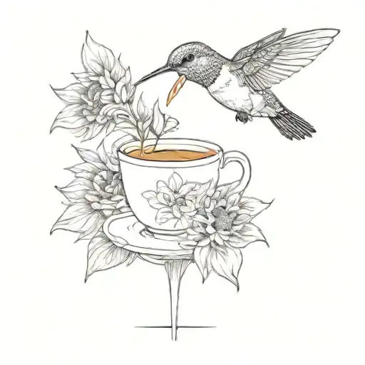 A Delicate Tattoo Of A Hummingbird Sipping Coffee From A Sunflower