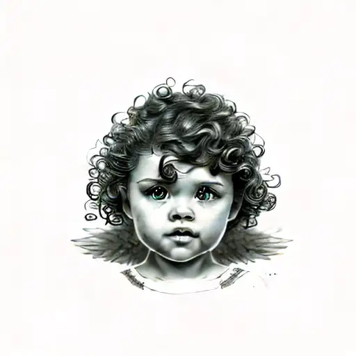 A Little Girl Angel With Curly Hair