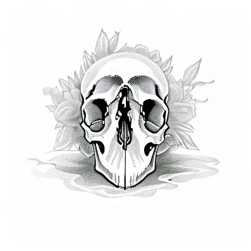 Human Skull With Snake Surround3d By Flowers