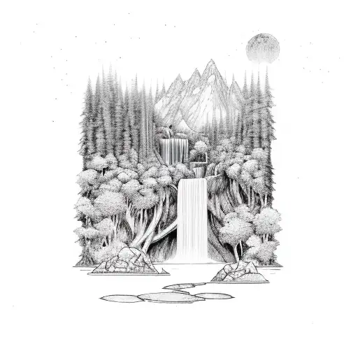 Enchanting Forest With A Majestic Waterfall