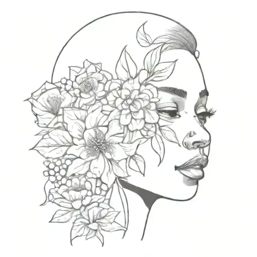 Black People Face And Flowers Growing