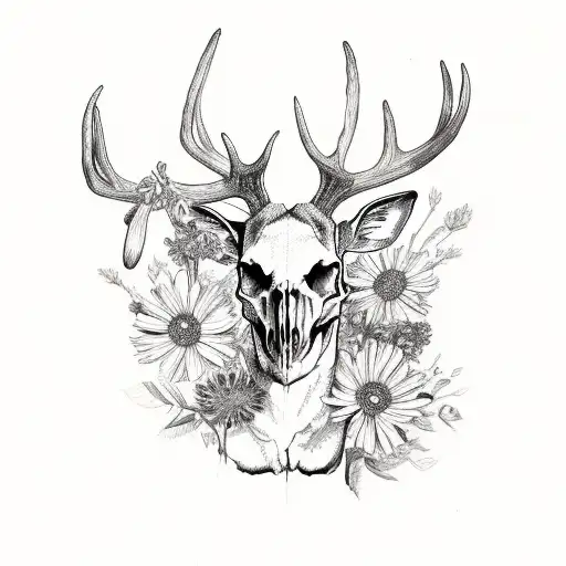 Deer Skull With Flowers