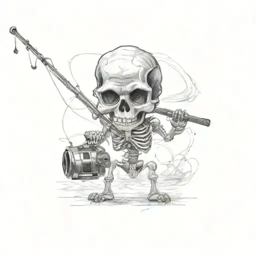 Skeleton Holding A Fishing Rod And Reel