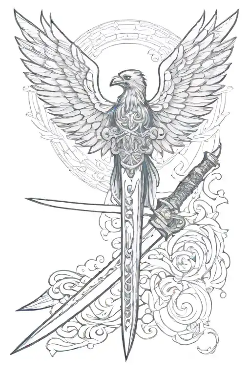 Wings Of Crow And Katana Sword Degrade