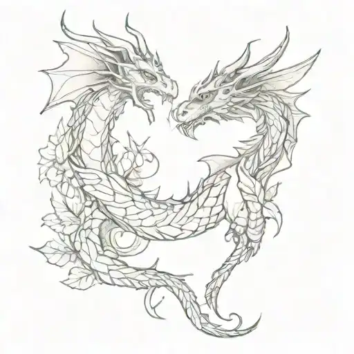 Dragon With Leaves On Collarbone And Tail Heart