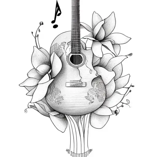 Guitar With Magnolia Flowers And Music Notes For Dad