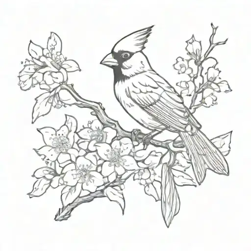 Japanese Fan With Cherry Blossoms And A Cardinal Sitting On Top