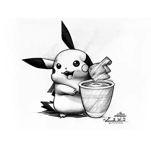 Pikachu Holding Coffee