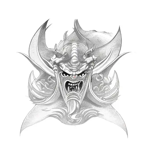 Three Face Demon Katana Lotus Kanji Horn