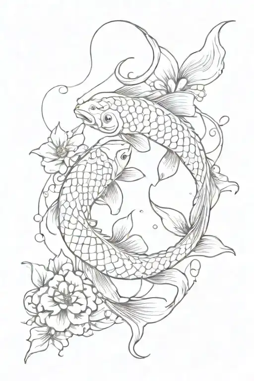 Koi Fish With Flower Surrounded
