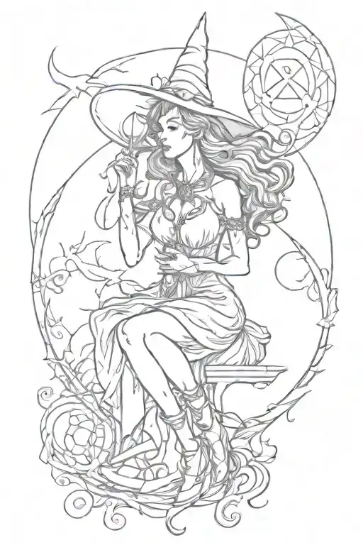 Witch Circle And Moon