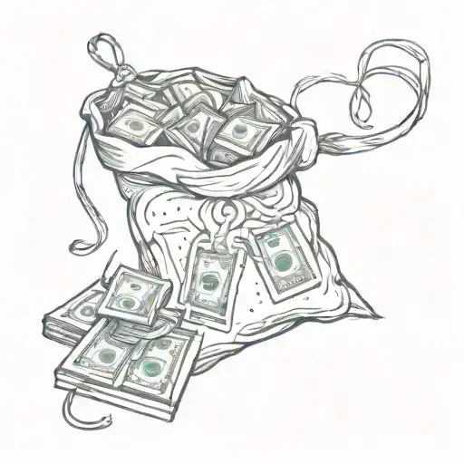 Cursive With Money Bag Overflowing