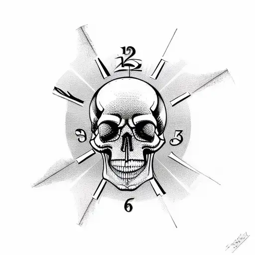 Vintage Clock In A State Of Despair With Ominous Vintage Skull Behind It