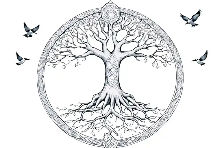 Celtic Tree Of Life With Birds Flying
