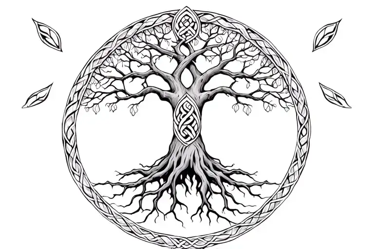 Celtic Tree Of Life With Roots And A Celtic Boarder