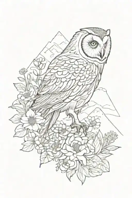 Wildflowers Surrounding An Owl With Mountains In The Background