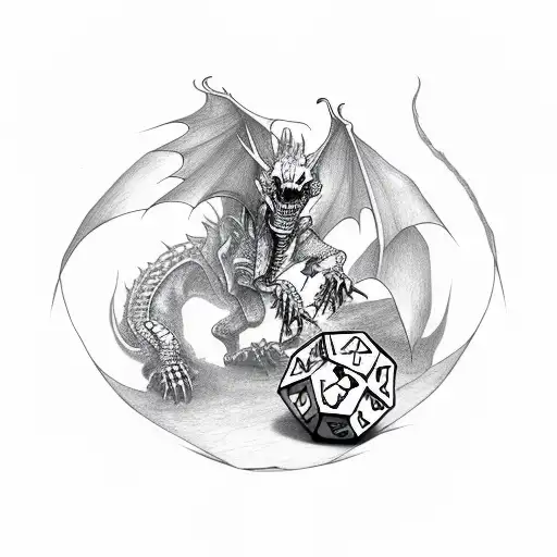 Skeleton Dragon And A D20 Dice