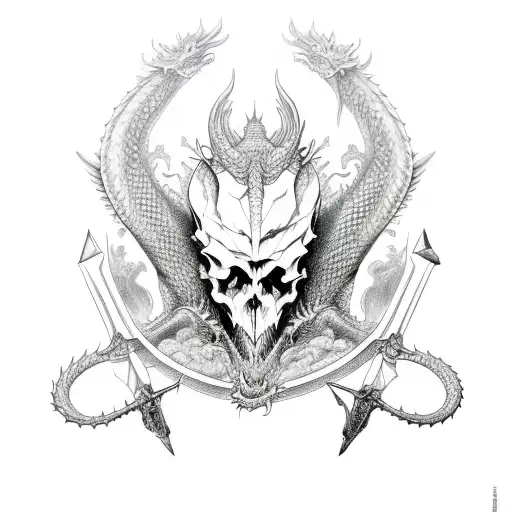 Dragon Skull With Swords