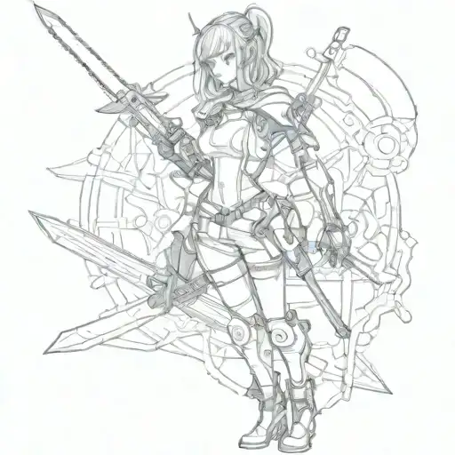 Manga Cyberpunk Girl Full Length With Two Swords